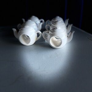 Set of  vintage White Ceramic Teapot Napkin Rings